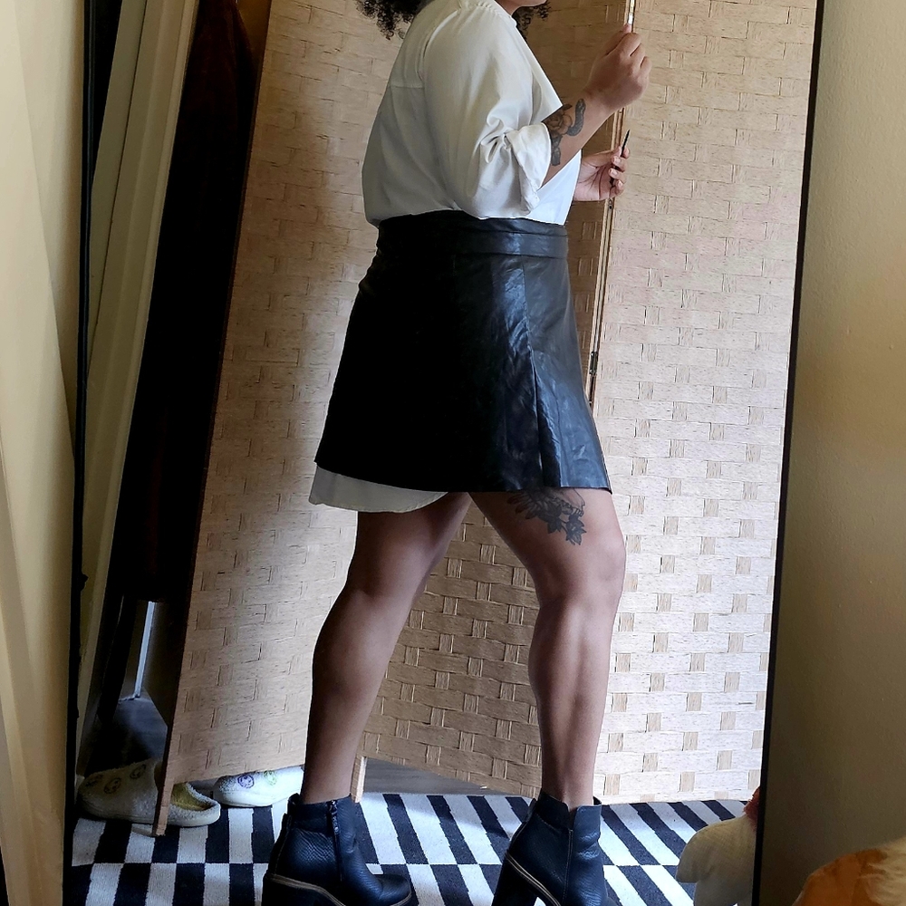 Black Faux Leather Wrap Skirt